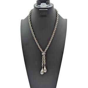 VTG Silver Tone Thick Rope Chain Slide Lariat Teardrop Dangles 27" Necklace
